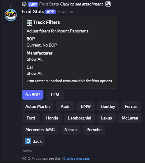 Track filter options